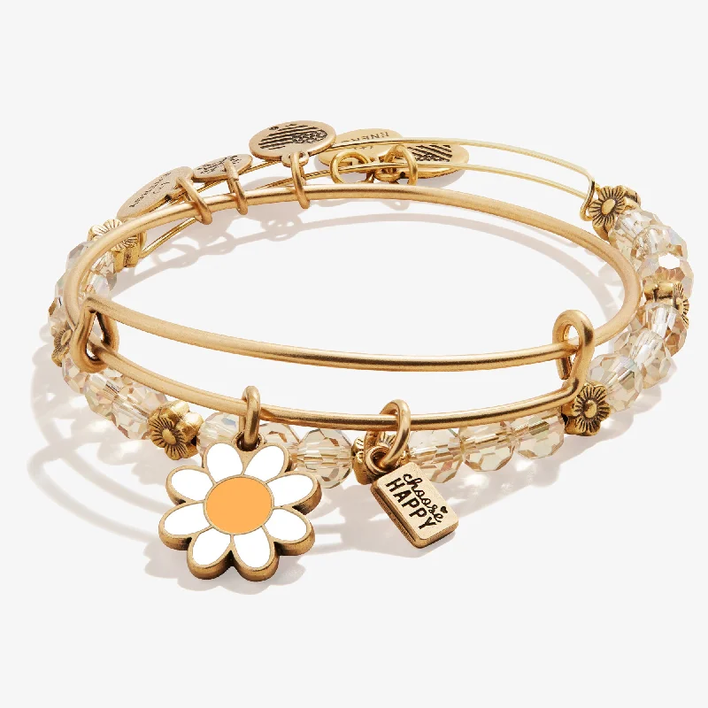 Exclusive Jewelry Sale – Limited-Time Discounts 'Choose Happy' Daisy Charm Bangles, Set of 2