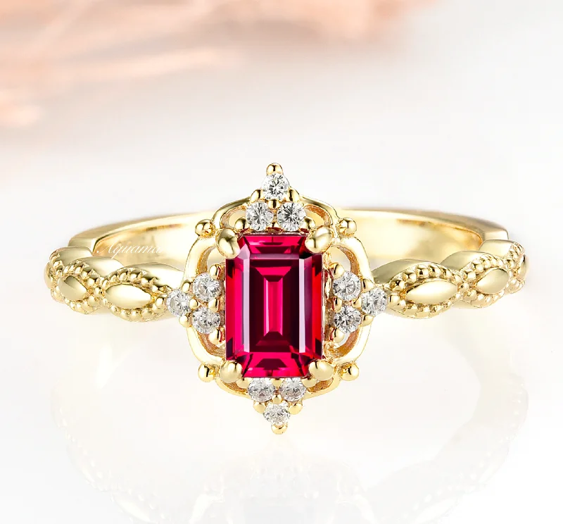 Claire Vintage Ruby Ring- 14K Yellow Gold Vermeil Ring