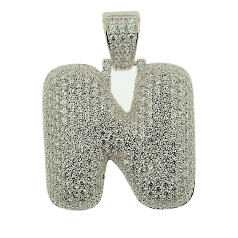 TVJN- Sterling Silver CZ Letter N Pendant