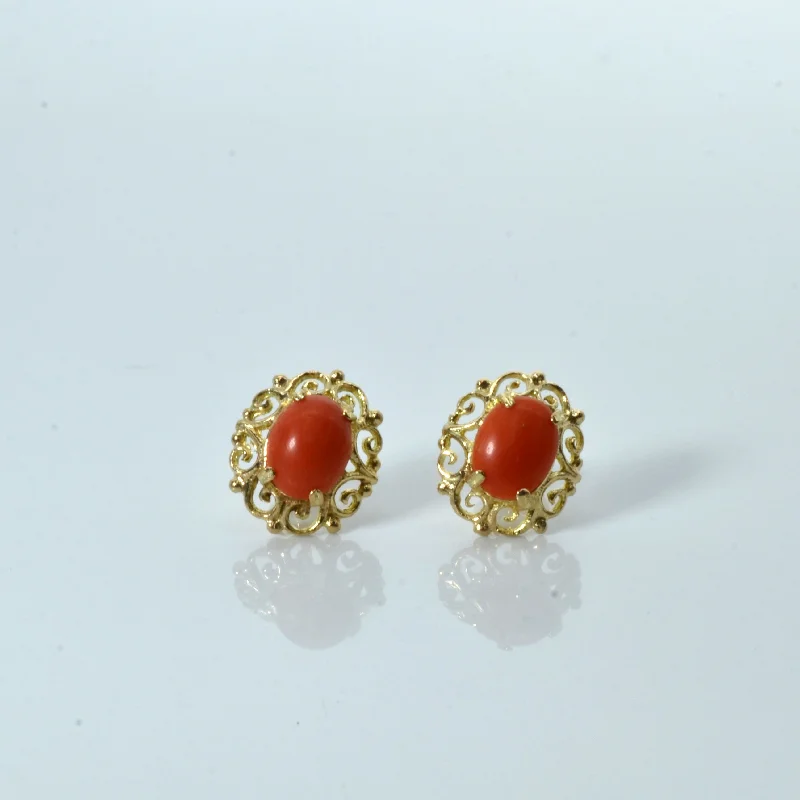 Stunning Jewelry At Even More Stunning Prices London 1978 Coral Filigree Stud Earrings | 1.50ctw |