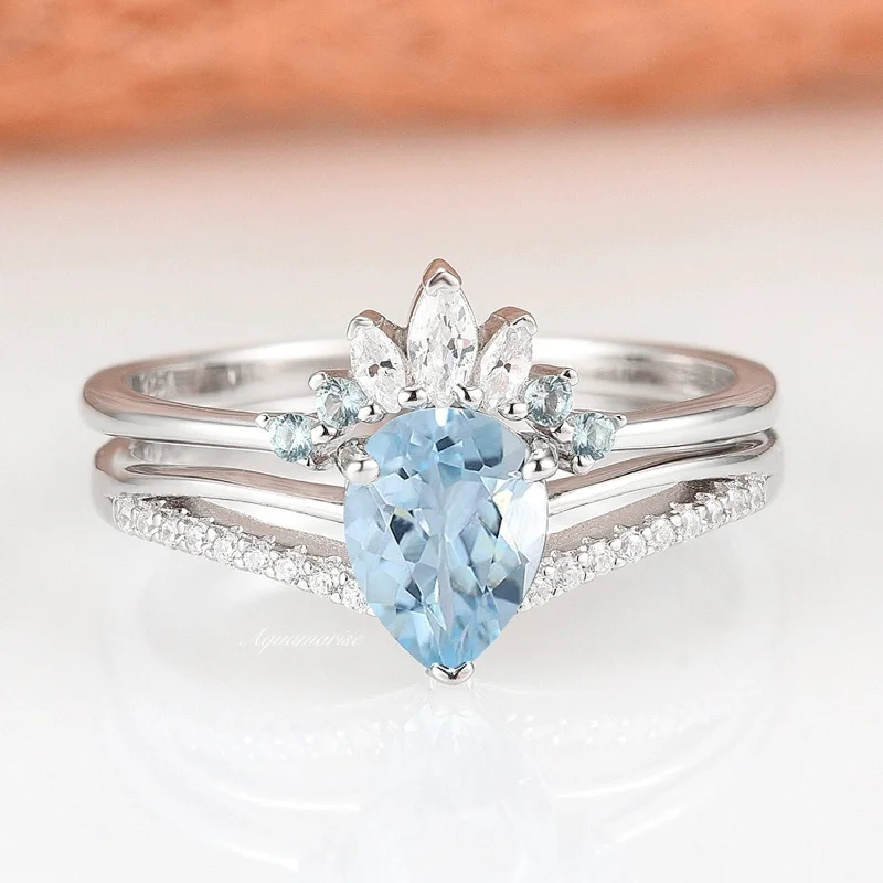 Dakota Aquamarine Ring Set- Sterling Silver