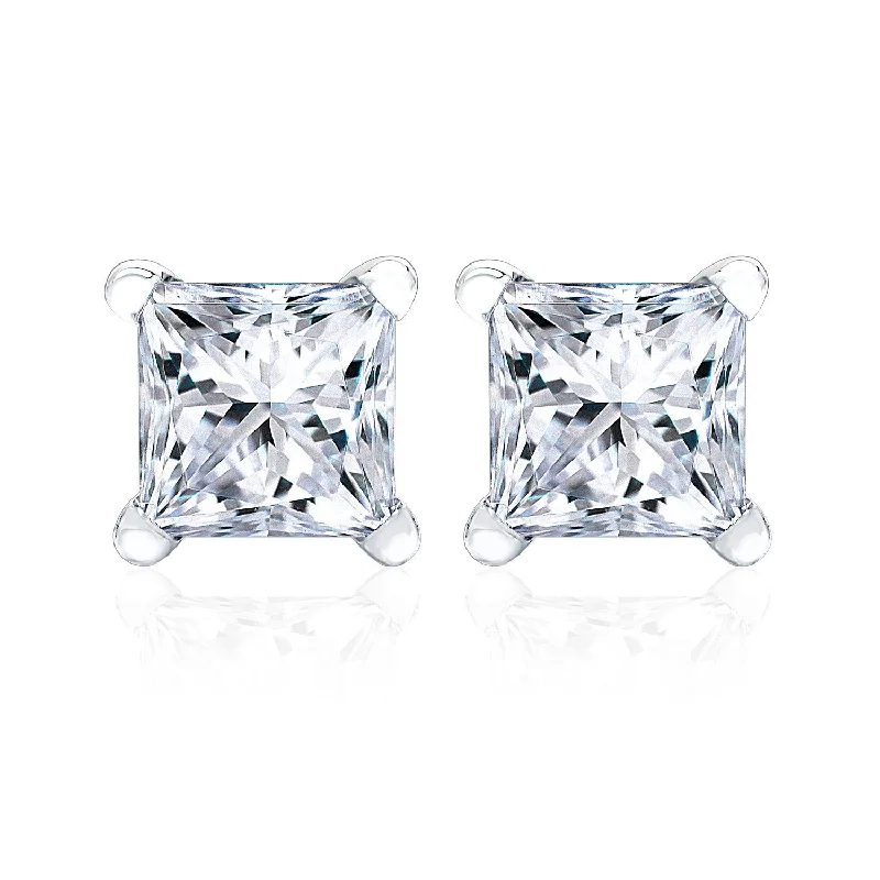 Diamond 4-prong Princess Studs 14k White Gold