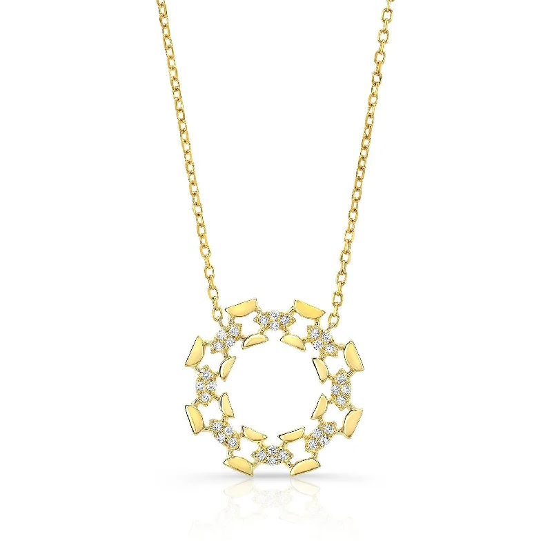 Diamond High Polish Open Wreath Necklace In 14k Yellow Gold, 16-18 Adj Chain