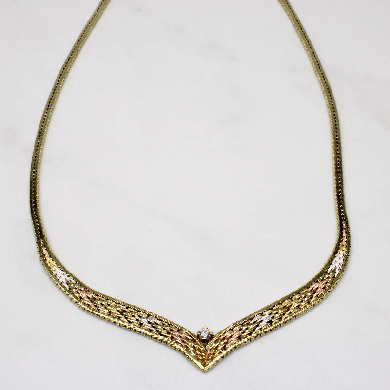 Diamond & Tri Tone Gold Necklace | 0.15ct | 15" |