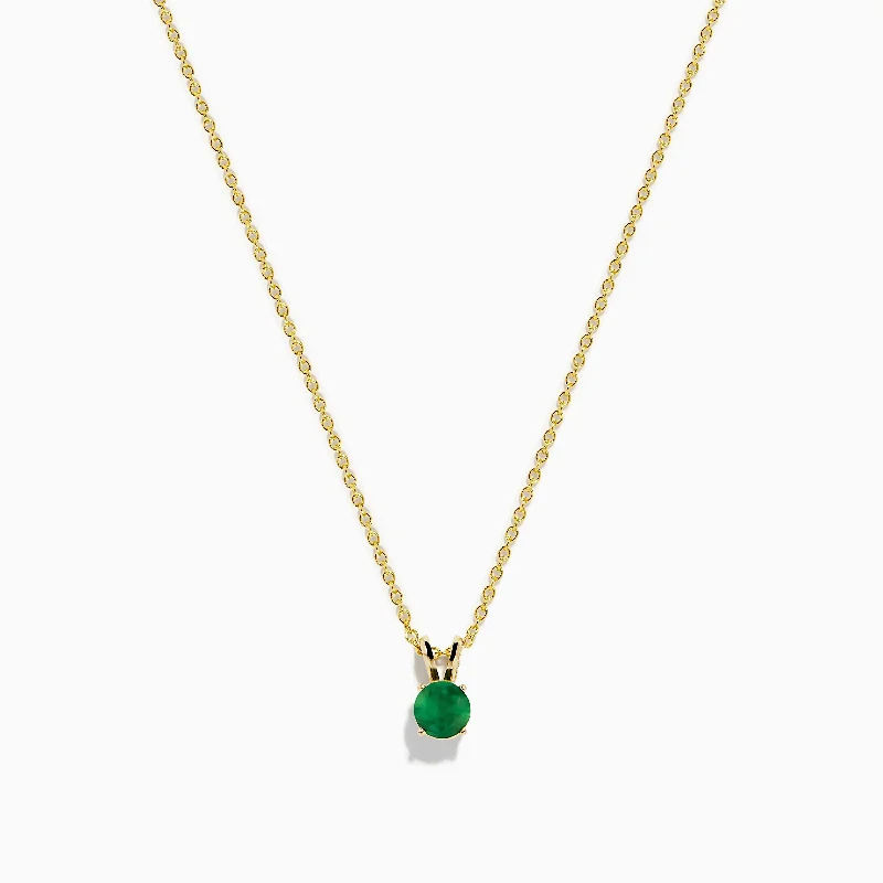 Unmissable Jewelry Clearance – Final Reductions 14K Yellow Gold Solitaire Round Emerald Pendant, 0.48 TCW