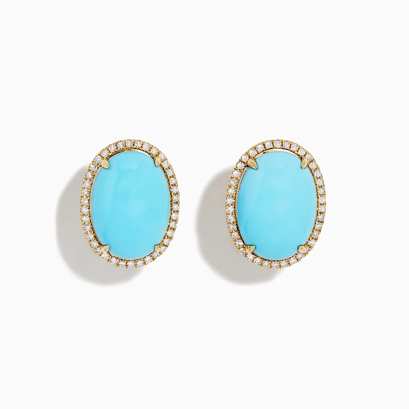 Everyday Jewelry Essentials Now On Sale 14K Yellow Gold Turquoise and Diamond Earrings