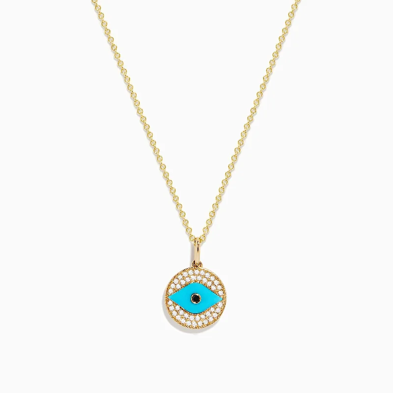 Buy More, Save More On Stunning Jewelry Pieces 14K Yellow Gold Turquoise and Diamond Evil Eye Pendant