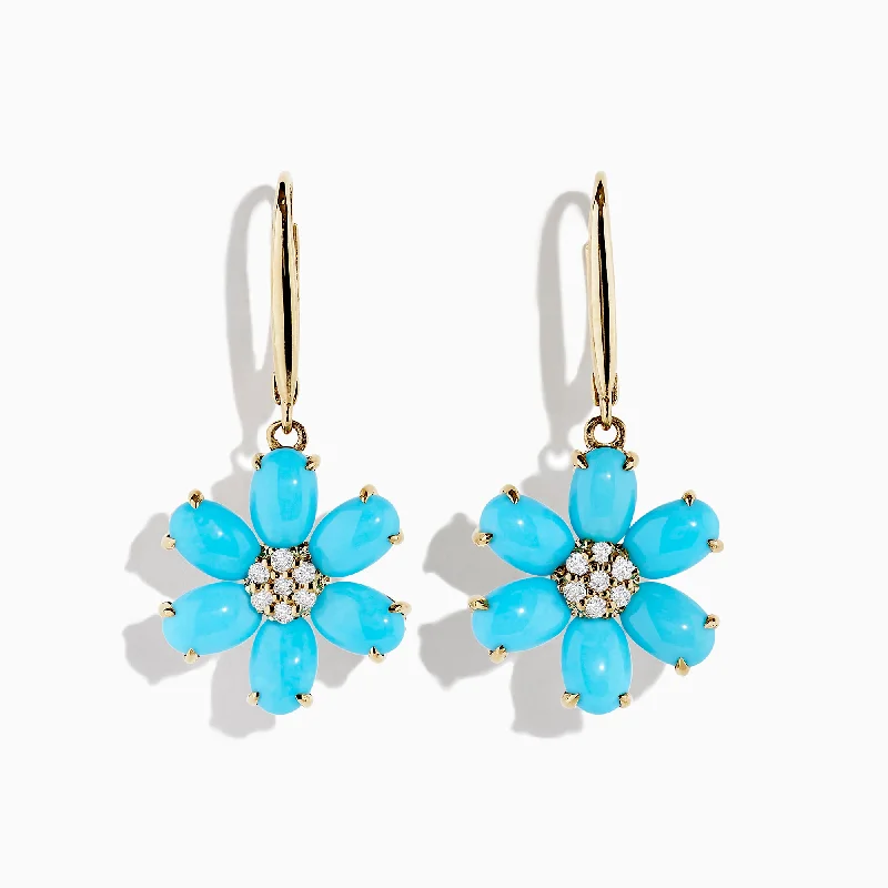 Unlock Unbeatable Jewelry Deals Before They’Re Gone 14K Yellow Gold Turquoise and Diamond Flower Earrings, 4.83 TCW