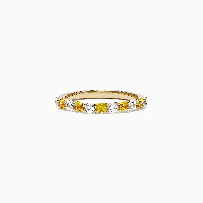 Bohemian-Inspired Jewelry For Free-Spirited Fashion 14K Yellow Gold Yellow and White Sapphire Band Ring, 0.94 TCW