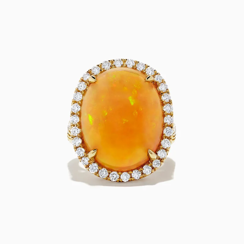 Seasonal Jewelry Deals – Elevate Your Style 18K Yellow Gold Opal and Diamond Cocktail Ring, 15.85 TCW