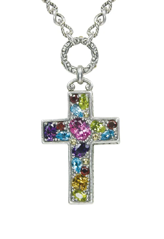 Personalized Jewelry Sale – Meaningful Gifts At Great Prices 925 Cross Pendant with Multi Color Gemstones