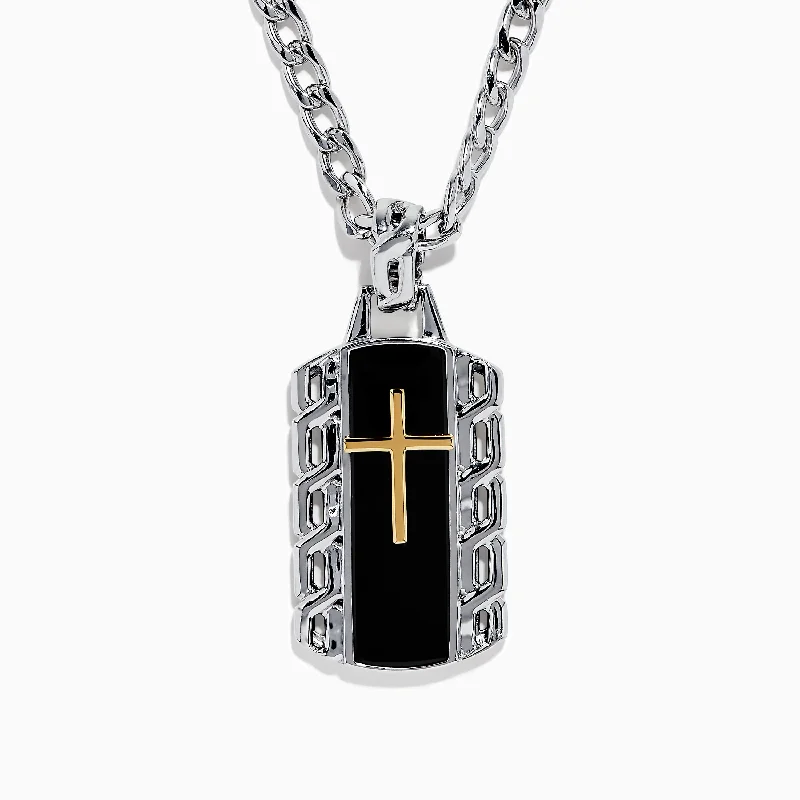 Stunning Jewelry At A Fraction Of The Price 925 Mens's Sterling Silver/18K Yellow Gold Cross Dog Tag Pendant