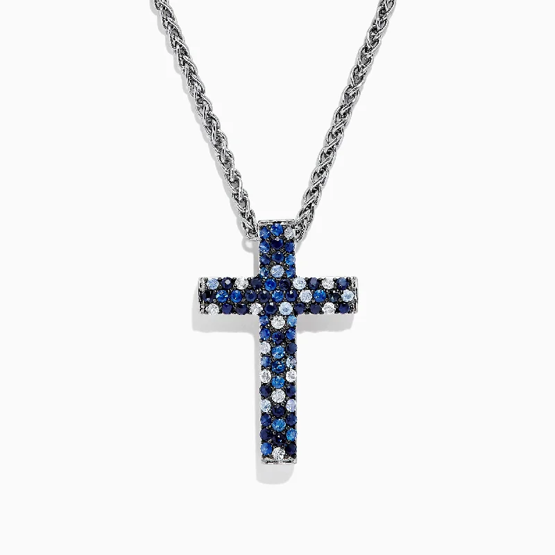 Limited-Stock Jewelry Sale – Once It's Gone, It's Gone 925 Sterling Silver Blue Sapphire Splash Cross Pendant, 2.58 TCW