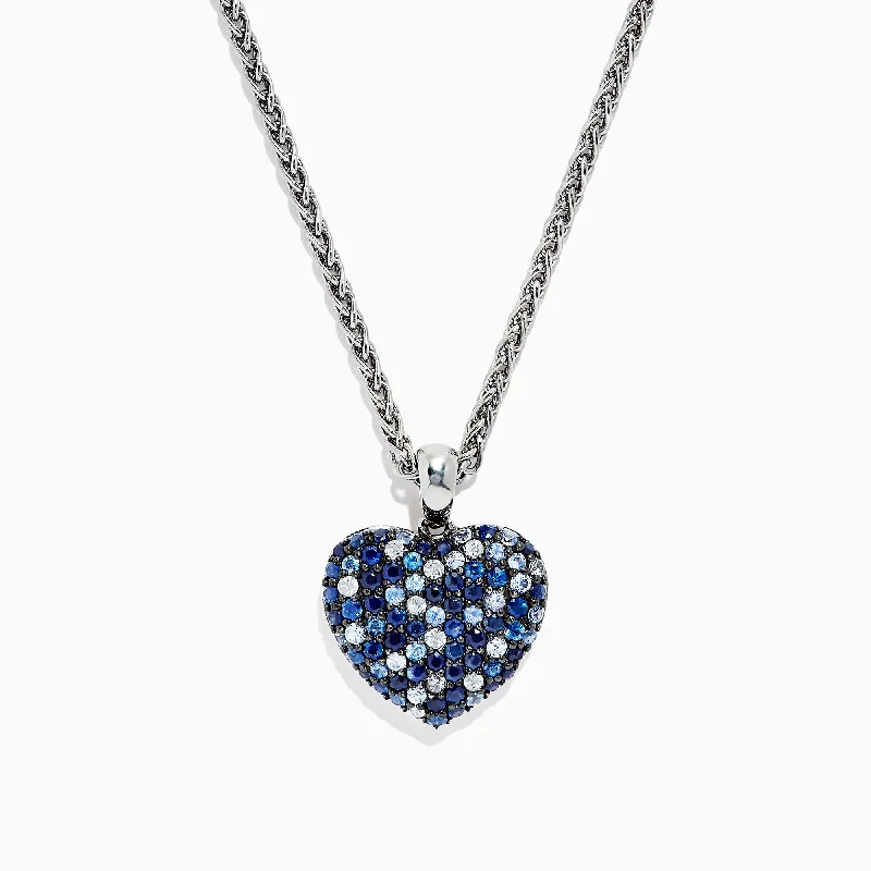 Special Jewelry Deals – Upgrade Your Collection 925 Sterling Silver Blue Sapphire Splash Heart Pendant, 2.75 TCW