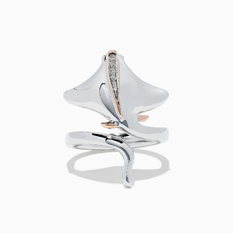 Luxury Jewelry Clearance – Shop Premium Styles Now 925 Sterling Silver & 14K Gold Diamond Stingray Wrap Ring, 0.03 TCW