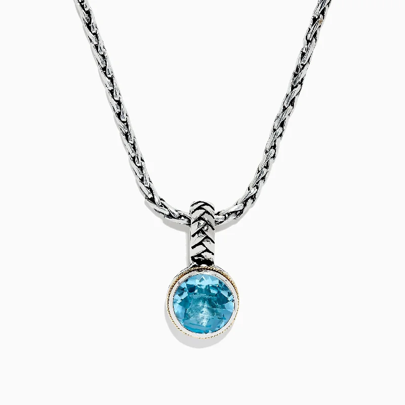 Unmissable Jewelry Clearance – Final Reductions 925 Sterling Silver & 18K Gold Accent Blue Topaz Pendant, 7.36 TCW