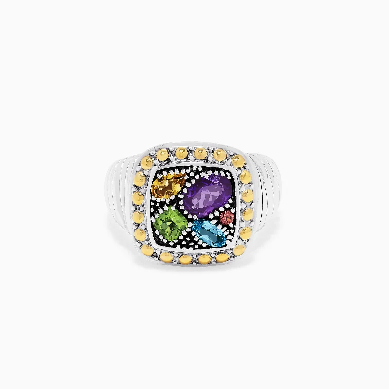 Affordable Elegance – Special Jewelry Sale Now Live 925 Sterling Silver & 18K Gold Accent Multi Gemstone Ring, 1.54 TCW