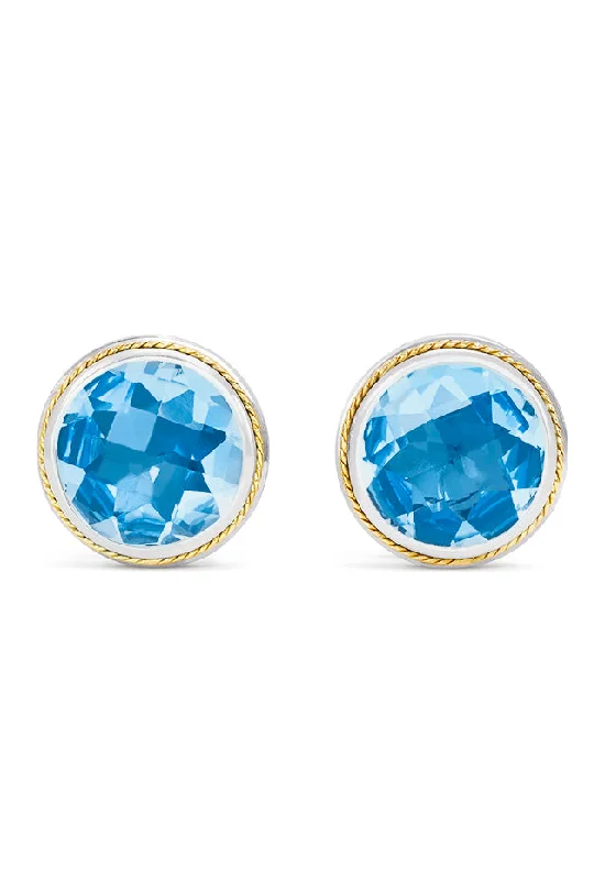 Stunning Statement Jewelry, Unbeatable Discounts 925 Sterling Silver & 18K Gold Accented Blue Topaz Earrings, 7.90 TCW