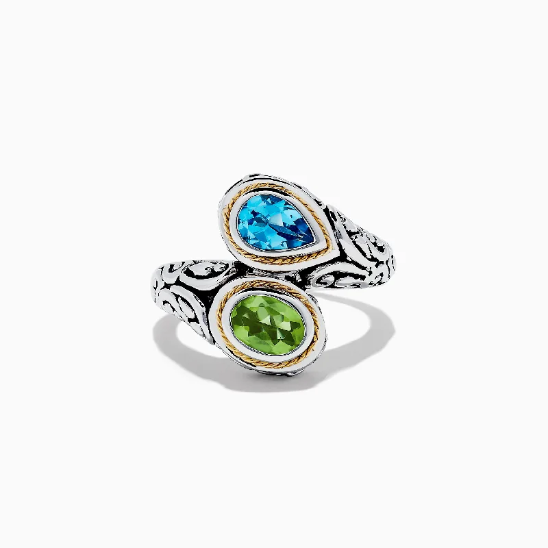 Limited-Time Jewelry Discounts – Shine Without The Splurge 925 Sterling Silver & 18K Gold Blue Topaz and Peridot Ring, 1.95 TCW