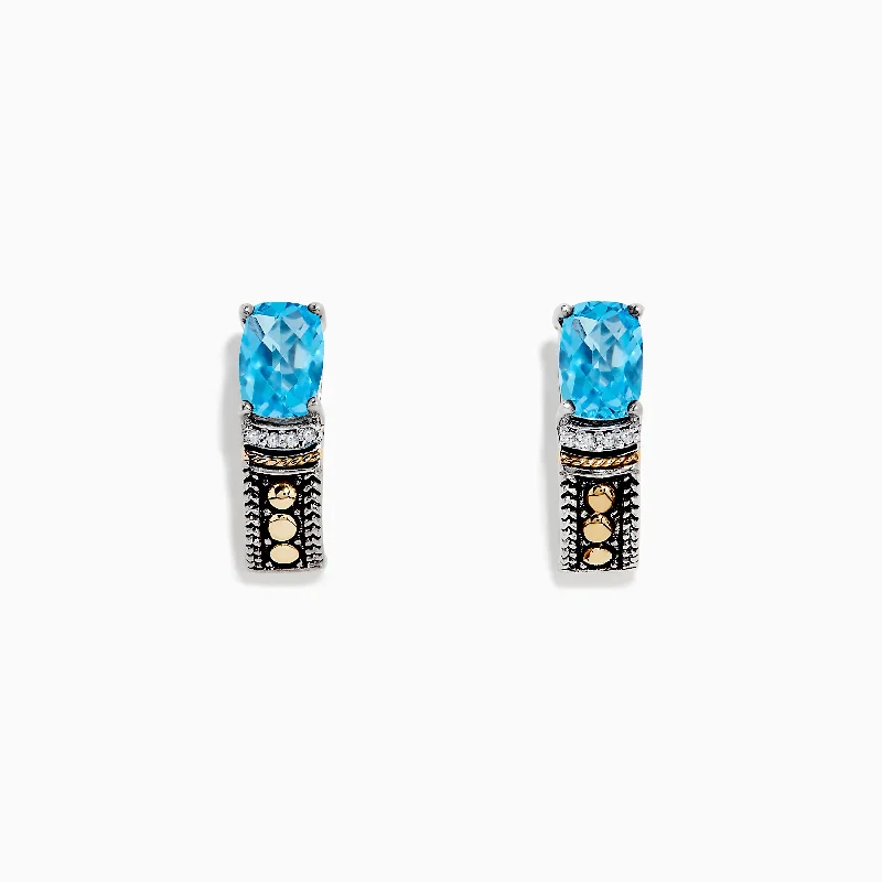 Affordable Luxury Jewelry – Style At A Great Price 925 Sterling Silver & 18K Gold Blue Topaz Earrings, 1.98 TCW