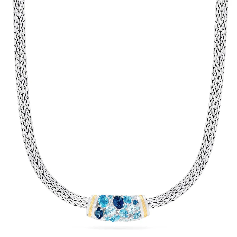 Seasonal Jewelry Clearance – Best Styles At The Lowest Prices 925 Sterling Silver & 18K Gold Blue Topaz Splash Necklace, 6.70 TCW