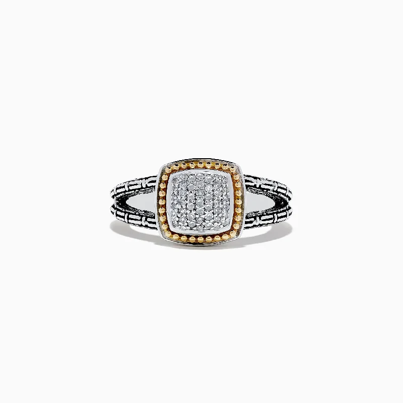 Final Call For Exquisite Jewelry At Reduced Rates 925 Sterling Silver & 18K Gold Diamond Split Band Ring, 0.18 TCW