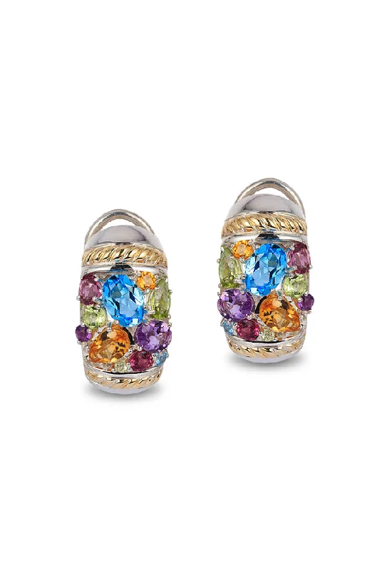 Dazzle In Elegance With Our Biggest Jewelry Sale 925 Sterling Silver & 18K Gold Multi Gemstone Earrings, 4.70 TCW