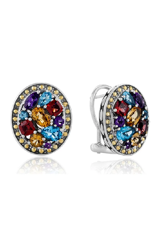 Fashion-Forward Jewelry At Exclusive Discounts 925 Sterling Silver & 18K Gold Multi Gemstone Earrings, 5.25 TCW