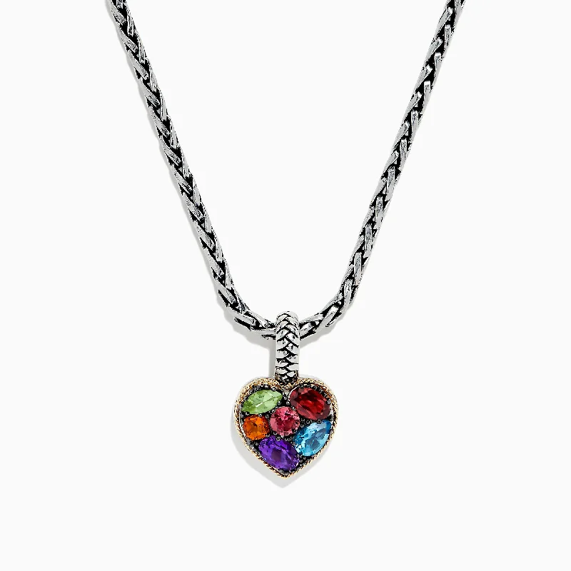 Don't Miss Out On Bestselling Jewelry At Special Prices 925 Sterling Silver & 18K Gold Multi Gemstone Heart Pendant, 1.98 TCW