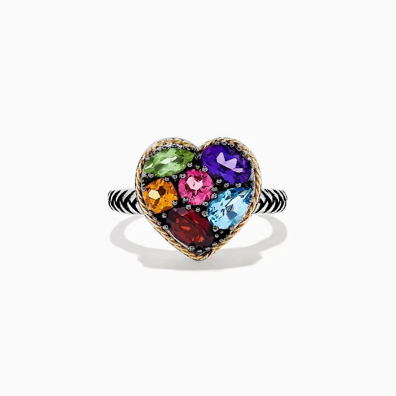 Bold And Beautiful Jewelry Now At Irresistible Prices 925 Sterling Silver & 18K Gold Multi Gemstone Heart Ring, 2.19 TCW