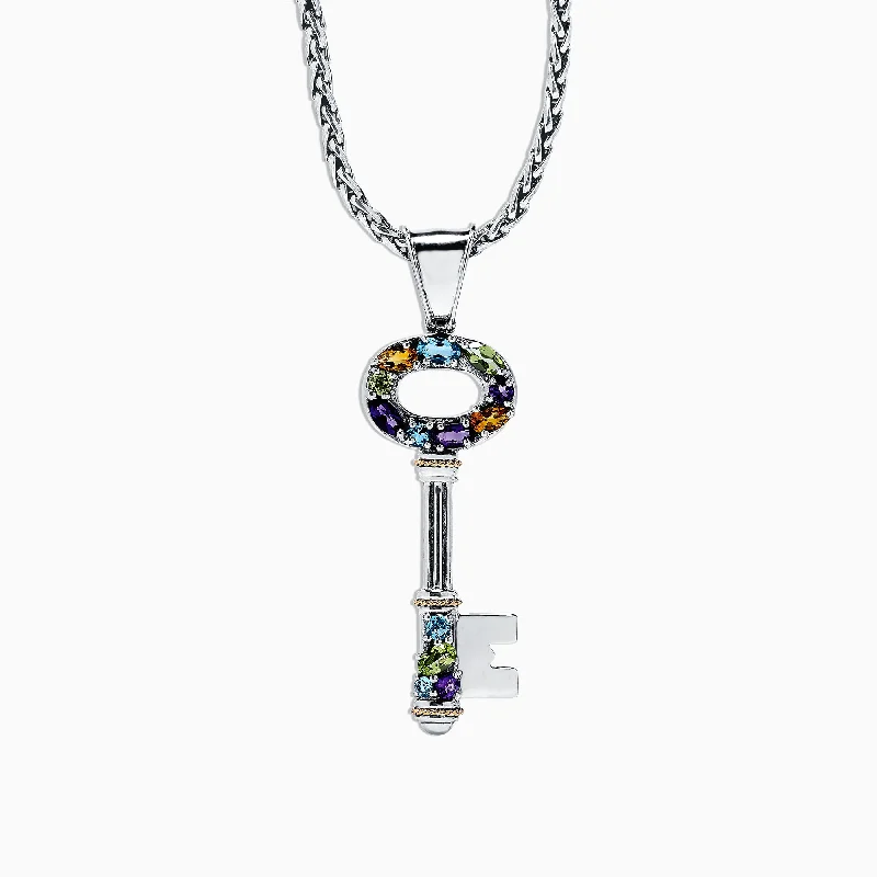 Accessorize For Less – Luxury Jewelry At Affordable Prices 925 Sterling Silver & 18K Gold Multi Gemstone Key Pendant, 2.29 TCW