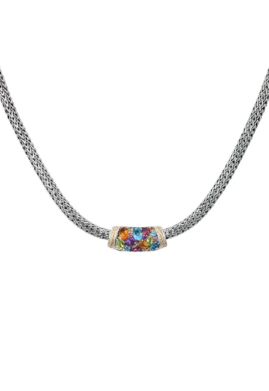 Shop Modern Jewelry Collections With Exclusive Discounts 925 Sterling Silver & 18K Gold Multi Gemstone Necklace, 4.20 TCW