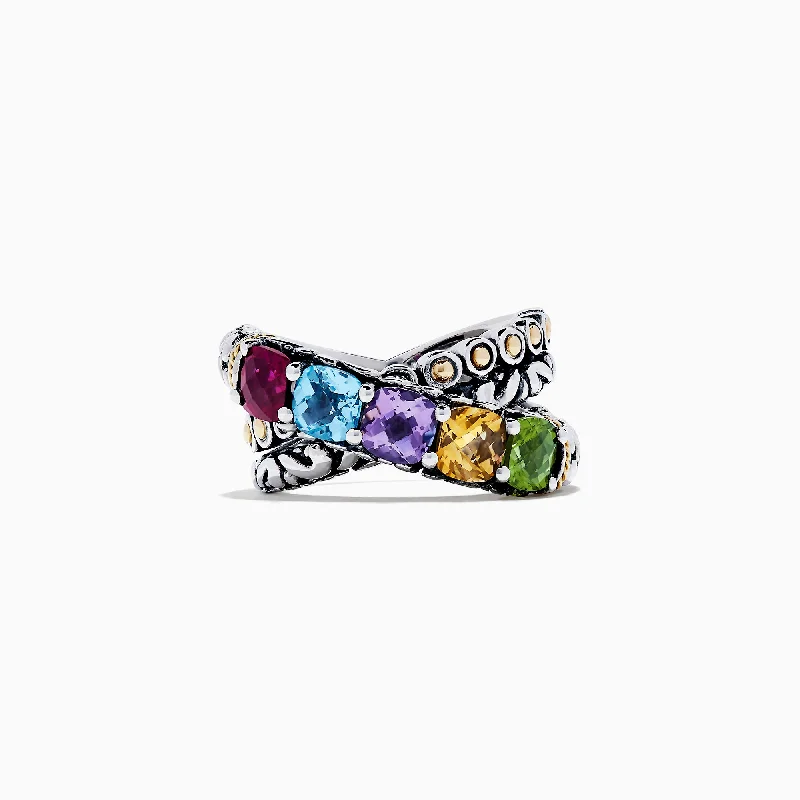 Affordable Glamour – Premium Jewelry For Less 925 Sterling Silver & 18K Gold Multi Gemstone Ring, 4.00 TCW