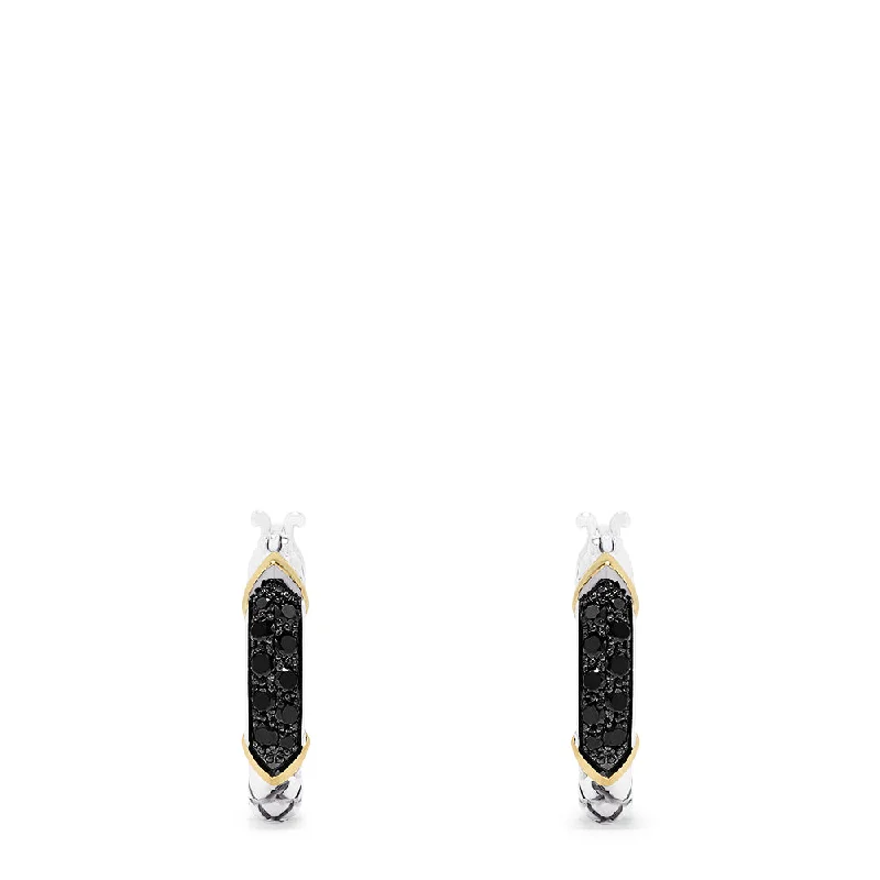 Beautiful Jewelry, Breathtaking Discounts – Hurry In 925 Sterling Silver & 18K Yellow Gold Black Diamond Earrings, 0.45 TCW