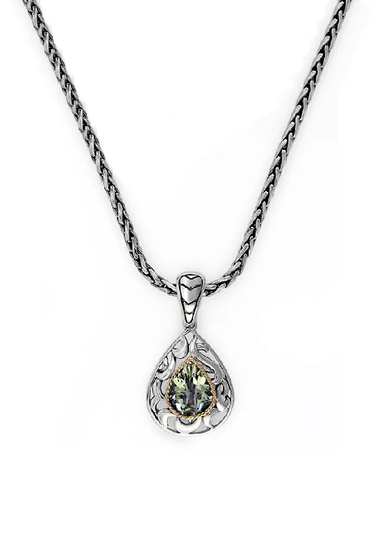 Bohemian-Inspired Jewelry For Free-Spirited Fashion 925 Sterling Silver & 18K Yellow Gold Green Amethyst Pendant, 2.75 TCW