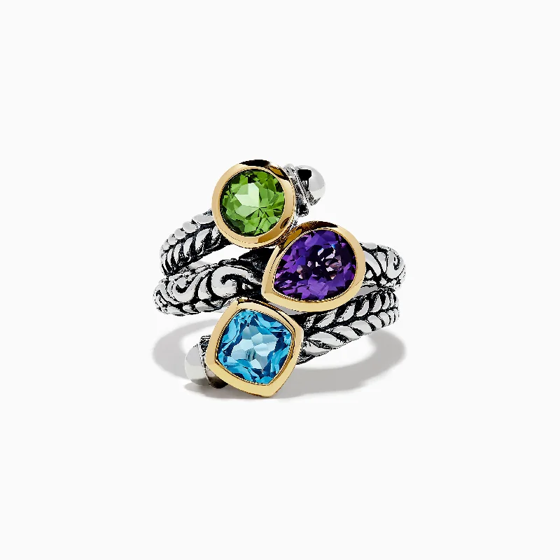 Waterproof Stainless Steel Jewelry For Lasting Beauty 925 Sterling Silver & 18K Yellow Gold Multi Stone Ring