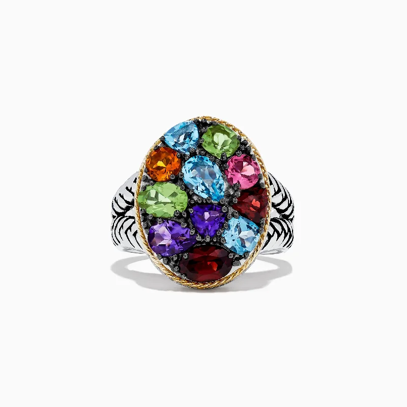 Personalized Jewelry At Special Discount Rates 925 Sterling Silver and 18K Gold Accents Multi Gemstone Ring, 3.62 TCW