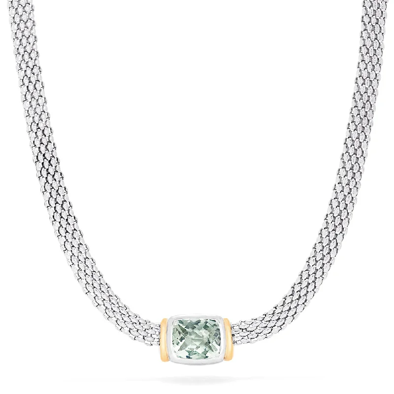 Limited-Time Offer On Premium Jewelry Collections 925 Sterling Silver and 18K Gold Green Amethyst Necklace, 4.70 TCW