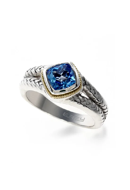 Buy More, Save More On Stunning Jewelry Designs 925 Sterling Silver and 18K Yellow Gold Blue Topaz Ring, 1.23 TCW