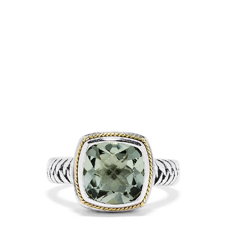 Flash Sale On Stunning Jewelry – Don't Miss Out 925 Sterling Silver and 18K Yellow Gold Green Amethyst Ring, 3.90 TCW