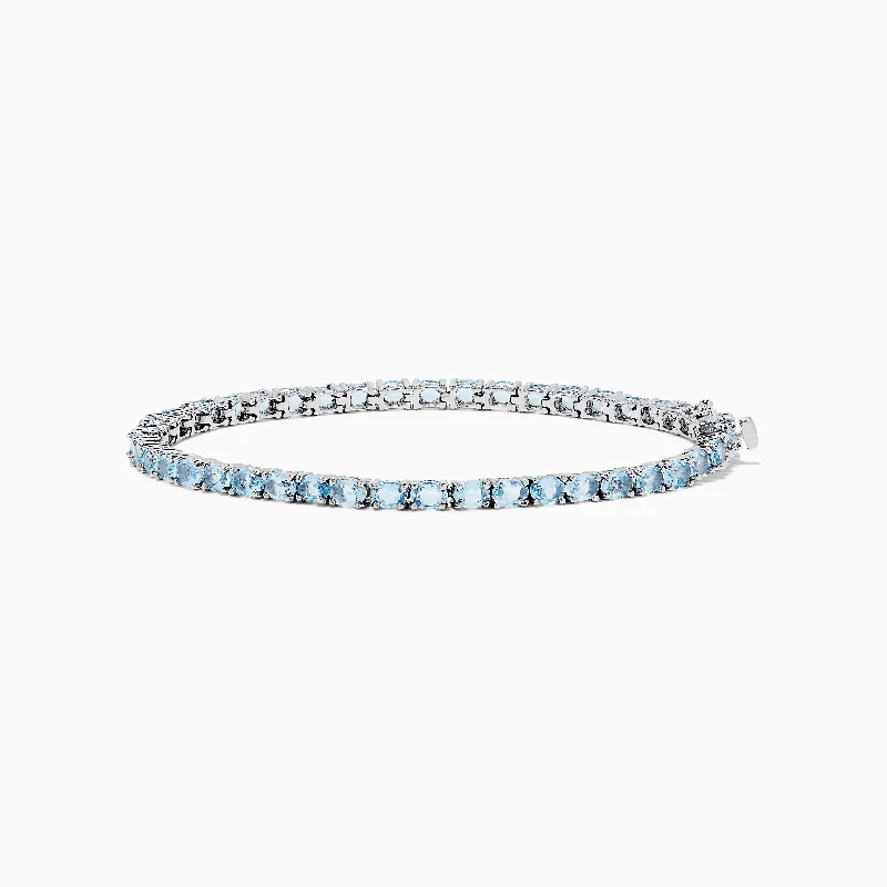 Discounted Jewelry For A Glamorous Look 925 Sterling Silver Aquamarine Tennis Bracelet