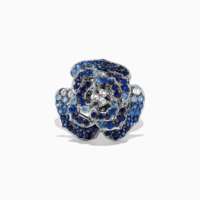 Seasonal Jewelry Deals – Elevate Your Style 925 Sterling Silver Blue & White Sapphire Splash Flower Ring, 1.70 TCW