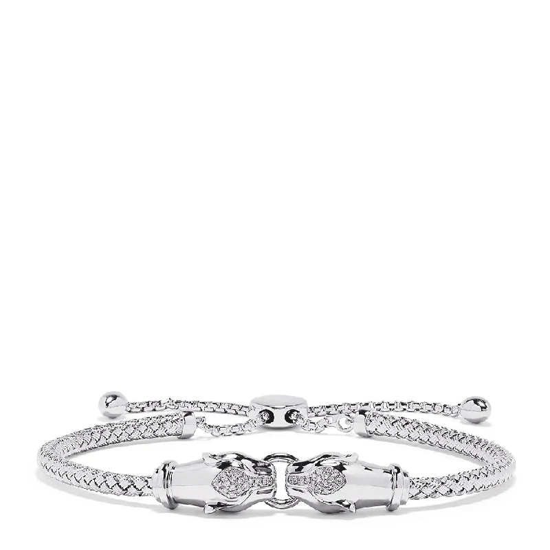 Don't Miss Out On Jaw-Dropping Jewelry Discounts 925 Sterling Silver Diamond Duo Panther Bracelet, 0.10 TCW