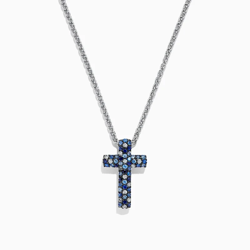 Fashion-Forward Jewelry At Incredible Prices 925 Sterling Silver Blue Sapphire Splash Cross Pendant, 0.95 TCW