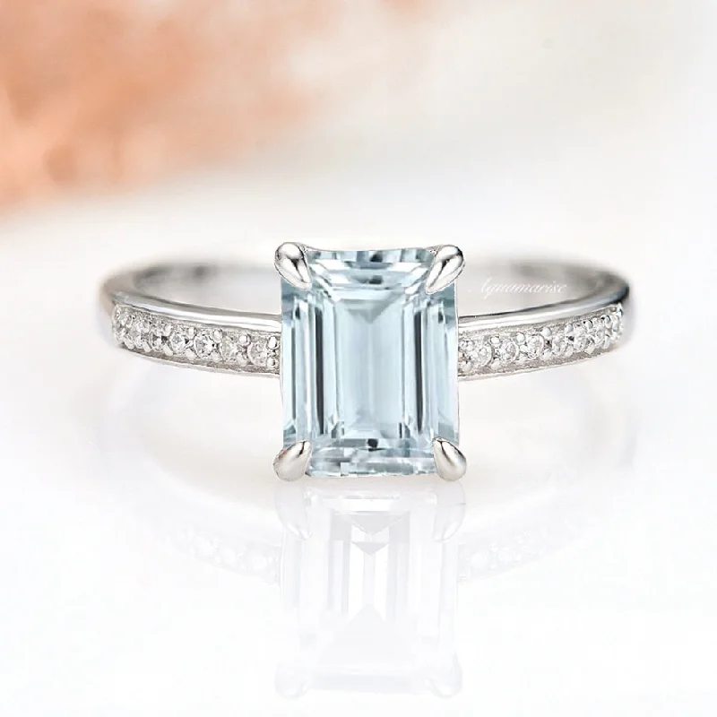 Ava Emerald Cut Aquamarine Ring- 925 Sterling Silver