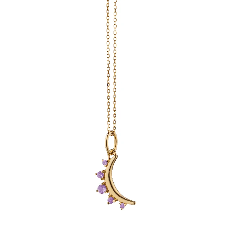 February Amethyst "Moon" 18K Gold Birthstone Necklace