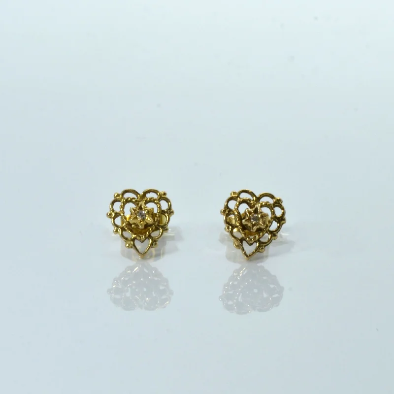 Exclusive Jewelry Markdowns – Limited-Time Offer Filigree Heart Diamond Stud Earrings | 0.02ctw |