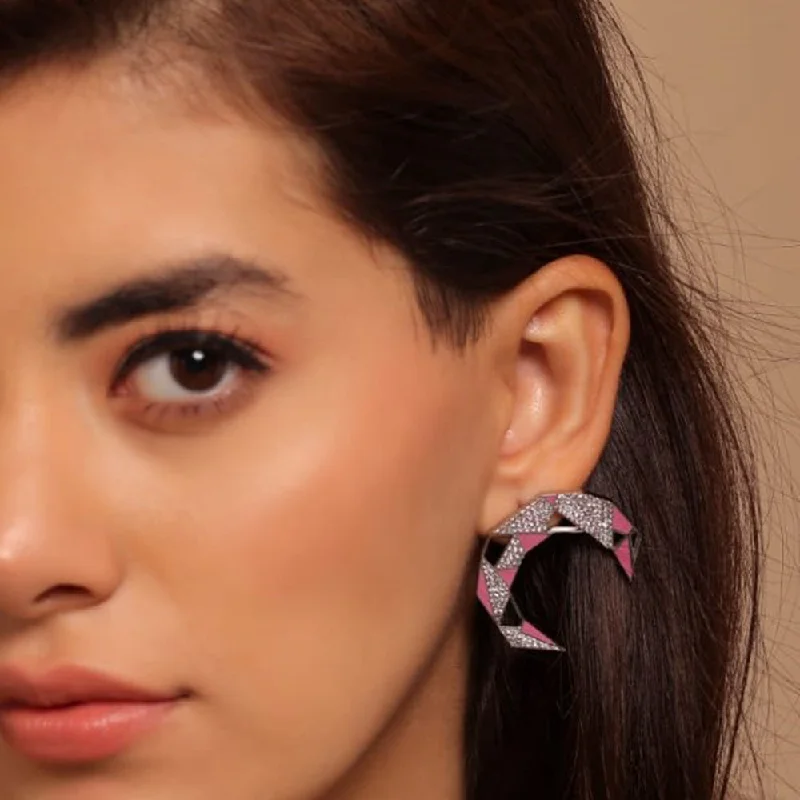 Final Call – Shop Exquisite Jewelry Before It's Gone Gaurish Croissant Silver Plated Pink Enamelled With Stones Stud Earrings