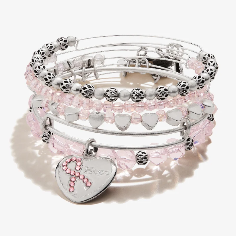 Timeless Elegance Now At Special Discounts 'Hope' Pink Ribbon Charm Bangle, Set of 5