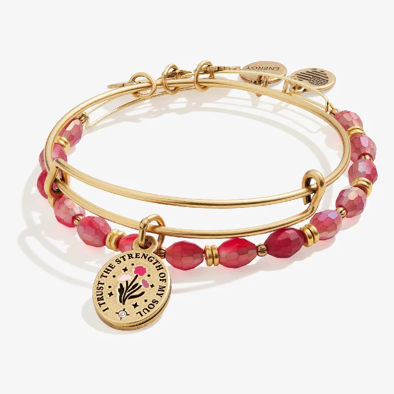 Exclusive Savings On Timeless Jewelry Pieces 'I Trust the Strength of My Soul' Charm Bangles, Set of 2